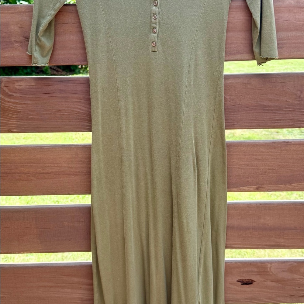 Fee People Olive Green Midi Dress with Button Detail